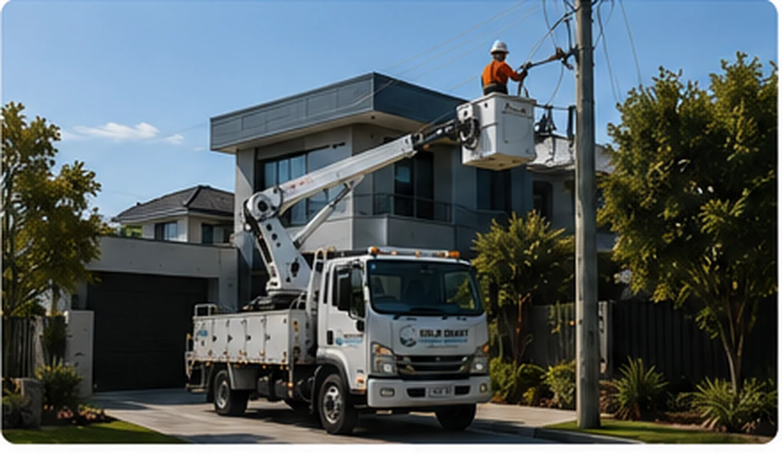 Elevated work platform attending a private property pole at a Gold Coast home